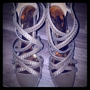 Guess strappy heels with gold accents and buckles